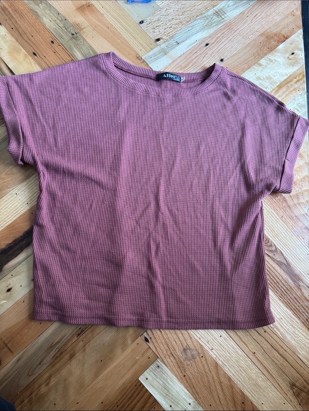 Aifer Ribbed Short Sleeve Cropped Tee in Dusty Rose